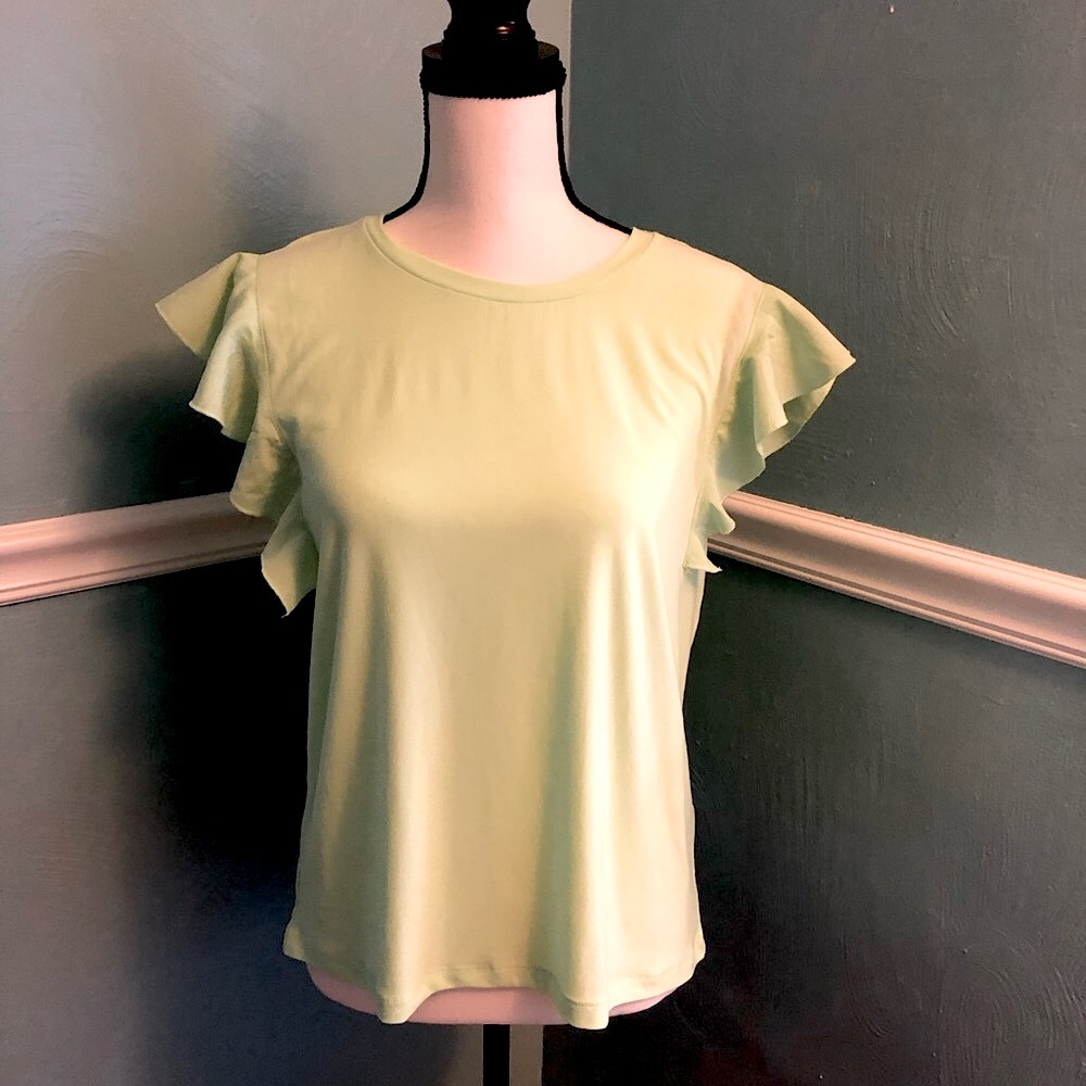 DKNYWomen's Ruffle Sleeve Top - Light Green M New